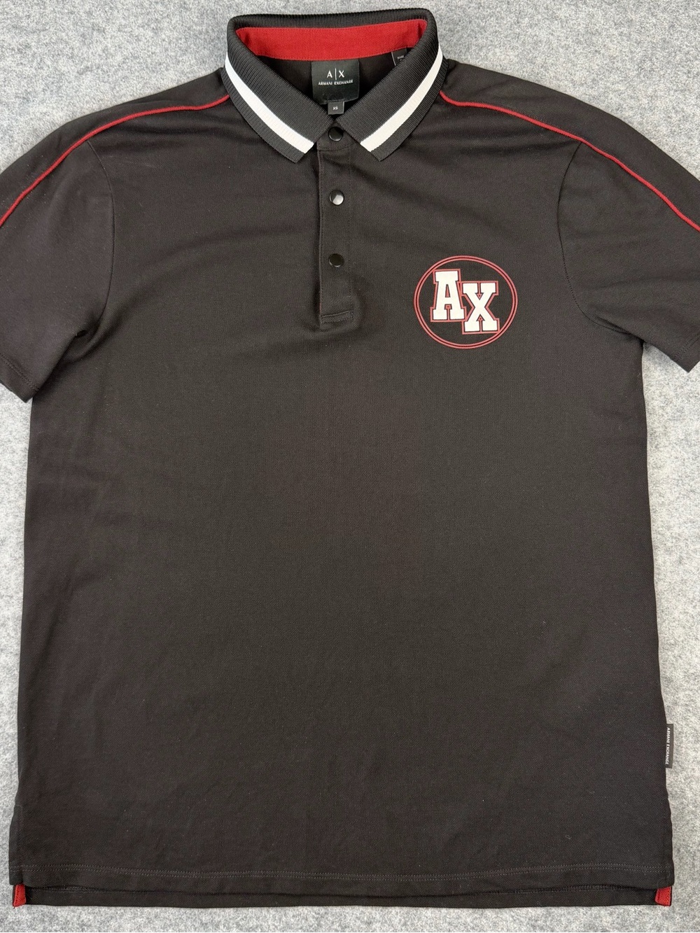 Armani Exchange Black Polo Shirt Men’s XS Big AX Logo Red White Trim